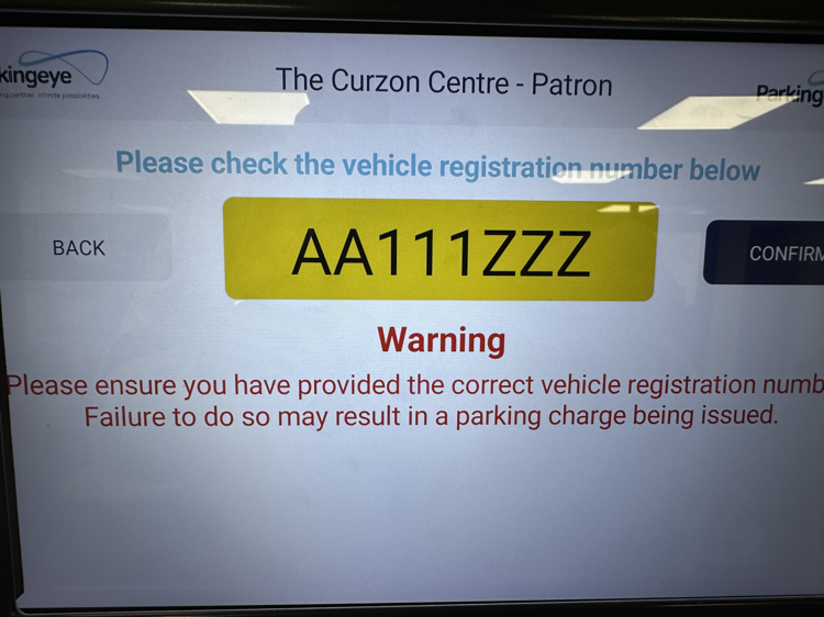 Asking for confirmation of the plate entered